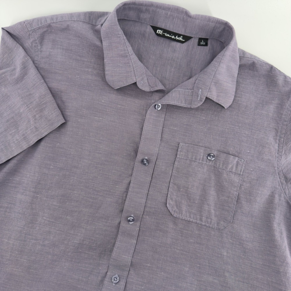 Travis Mathew Mens Purple Heathered Short Sleeve Button Down Shirt Large